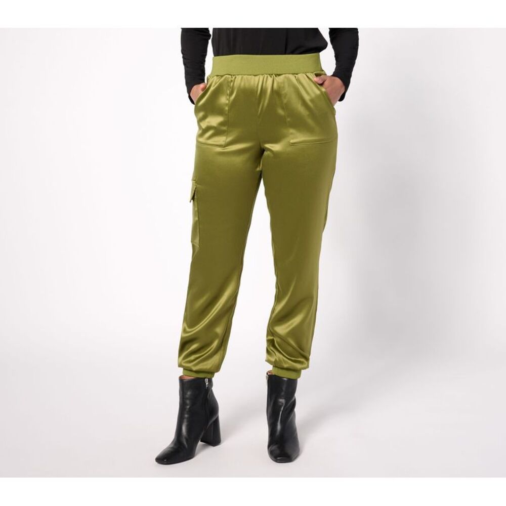 Temp-tations Women's Plus Sz Pants 2X Satin Cargo Pant Rib Green A629608